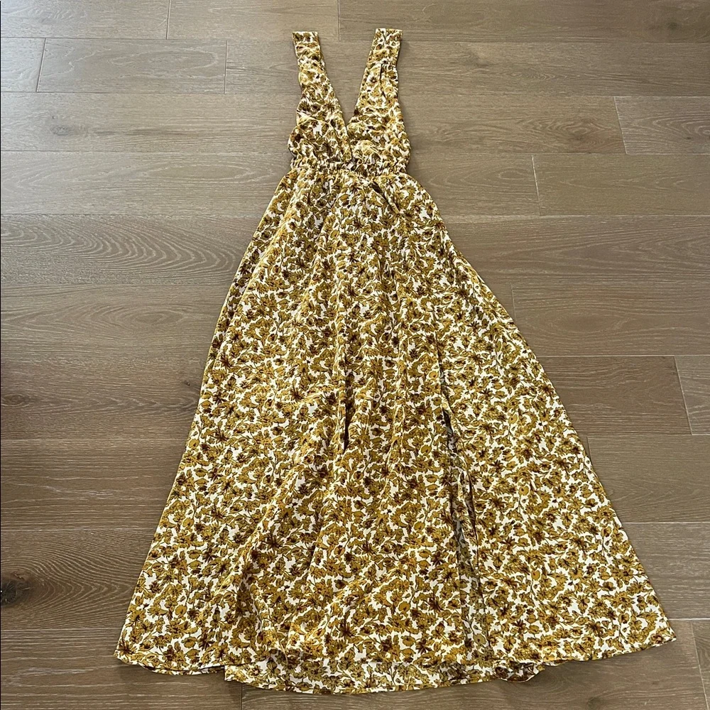 NWT Lulu’s These are the Days Mustard Yellow Floral Print Halter Maxi Dress | S - Picture 6 of 12